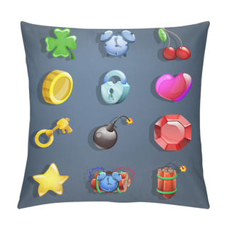 Personality  Cartoon Icons Set For Game User Interface. Pillow Covers