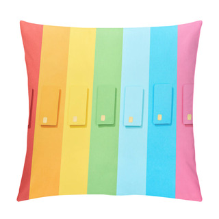 Personality  Top View Of Multicolored Empty Credit Cards On Rainbow Background Pillow Covers