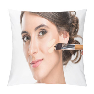 Personality  Makeup Artist Applying Foundation Pillow Covers