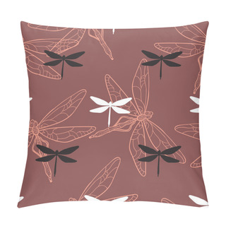 Personality  Vector Seamless Pattern With Colored Dragonflies. Picture With Clipping Mask. Pillow Covers