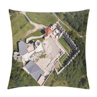 Personality  Rabsztyn, Poland. Ruins Of Medieval Royal Castle On The Rock In Polish Jurassic Highland. Rabsztyn Aerial View In Summer. . Ruins Of Medieval Royal Rabsztyn Castle In Poland. Aerial View In Surise Light In Summer.  Pillow Covers