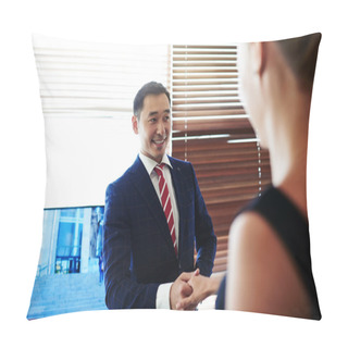 Personality  Smiling Businessman Shaking Hands In Honor Pillow Covers