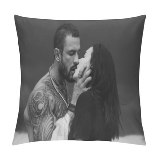 Personality  Love Story. Beautiful Young Couple Hugging. Love Concept. Couple Is Hugging. Passion Love Couple. Romantic Moment. Muscular Man And Fit Slim Young Female Kissing Pillow Covers