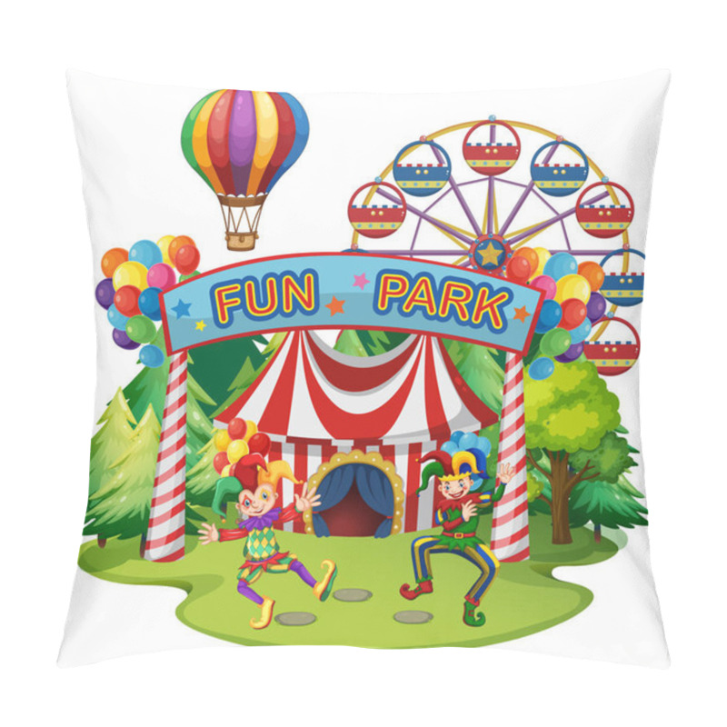 Personality  Funpark scene with clowns and rides pillow covers