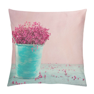 Personality  Pink Baby's Breath Flowers On Wooden Background Pillow Covers