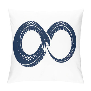 Personality  Ouroboros Snake In A Shape Of Infinity Symbol, Endless Cycle Of Life And Death, Ancient Uroboros Symbol Vector Illustration, Serpent Eating Its Own Tale, Logo, Emblem Or Tattoo. Pillow Covers