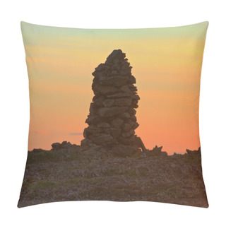 Personality  Built From Stone Cairn At Sunset, At Midnight, The Polar Day Pillow Covers