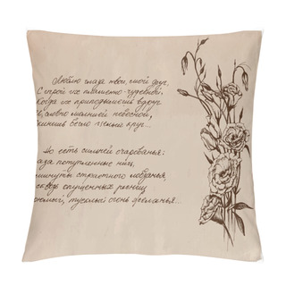 Personality  Hand-written Russian Poem On Old Paper Background With Drawing Pillow Covers