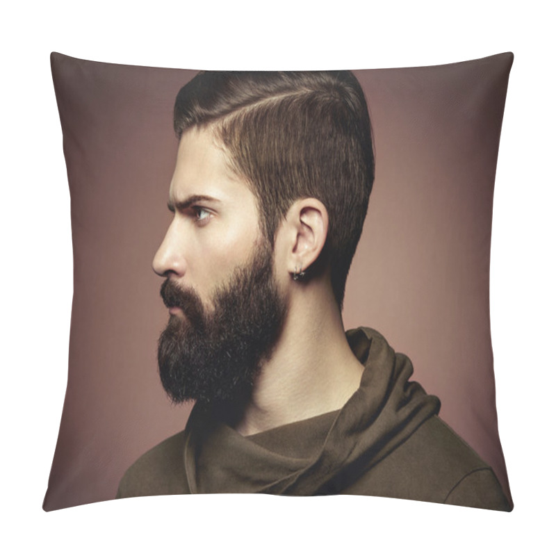 Personality  Portrait of handsome man with beard pillow covers