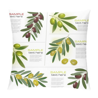 Personality  Set Of Backgrounds With Green And Black Olives. Vector Illustration Pillow Covers