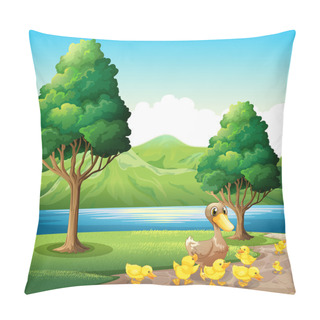 Personality  A Family Of Duck At The Riverbank Pillow Covers