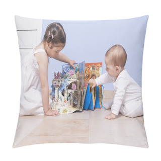 Personality  Little Brother Playing With Baby Boy And Sister Playing At Toys  Pillow Covers