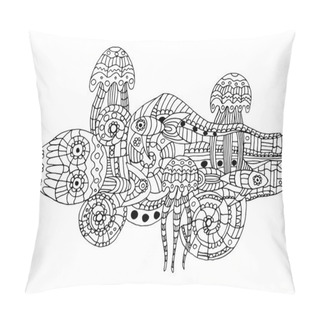 Personality  Vector Illustration Of A Doodle Marine Life Pillow Covers