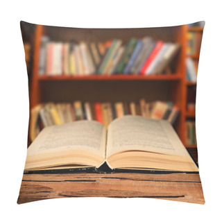 Personality  Open Book On Table On Bookshelves Background Pillow Covers