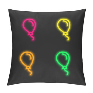 Personality  Balloon Hand Drawn Outline Four Color Glowing Neon Vector Icon Pillow Covers