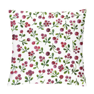 Personality  Seamless Pattern With Branches Of Lingonberry, Painted In Watercolor.Pattern For Printing On Fabric, Paper. Sprigs Of Cowberry On A White Background. Pillow Covers