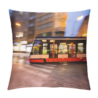 Personality  Modern Tram In Motion Blur, Prague City, Europe Pillow Covers