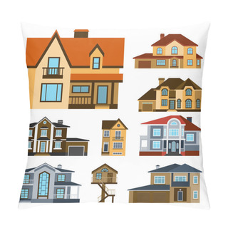 Personality  Houses Front View Vector Illustration Building Architecture Home Construction Estate Residential Property Roof Set Apartment Housing Cottage Pillow Covers