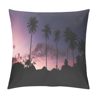 Personality  Silhouettes Of Palm Trees With Dark Purple Sky On Background Pillow Covers