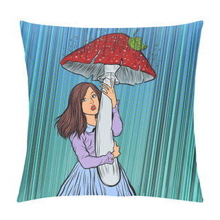 Personality  Girl In The Rain Hid Under A Mushroom Pillow Covers