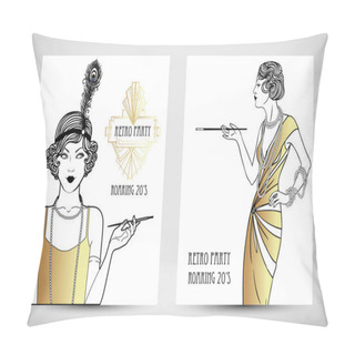 Personality  Art Deco Vintage Invitation Template Design. Patterns And Frames Pillow Covers