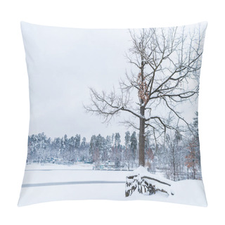 Personality  Dry Tree, Frozen Lake And Snow Covered Trees In Winter Park Pillow Covers