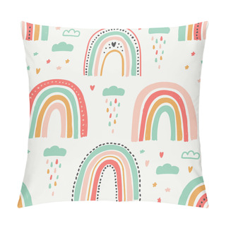 Personality  Cute Scandinavian Childish Seamless Pattern With Trendy Hand Drawn Rainbows Pillow Covers