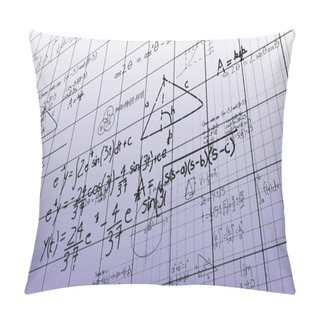 Personality  Image Of Mathematical Equations Floating Over Grid Network Against Blue Gradient Background. School And Education Concept Pillow Covers