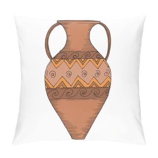 Personality  Vector Antique Greek Amphoras. Black And White Engraved Ink Art. Isolated Ancient Illustration Element. Pillow Covers