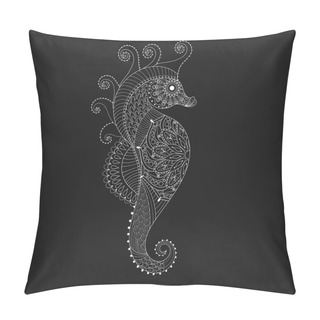 Personality Hand Drawn White Sea Horse For Adult Coloring Pages In Doodle, Z Pillow Covers