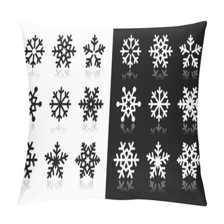 Personality  Snowflakes Icons With Shadow On Black And White Background Pillow Covers
