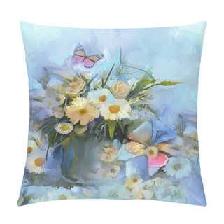 Personality  Abstract Flower Oil Painting With Butterfly Pillow Covers