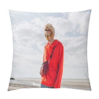 Personality  Beautiful Smiling Girl On Beach, Saint Michaels Mount, France Pillow Covers