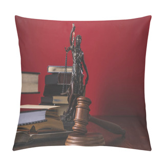 Personality  Opened Juridical Books With Lady Justice Statue And Gavel On Wooden Table, Law Concept Pillow Covers
