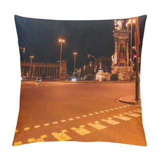 Personality  BARCELONA, SPAIN - DECEMBER 28, 2018: Night Scene Of Beautiful Plaza De Espana, One The Most Beautiful Landmarks Of The City Pillow Covers