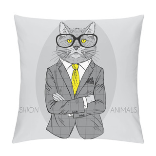 Personality  Illustration Of Cat In Business Suit Pillow Covers
