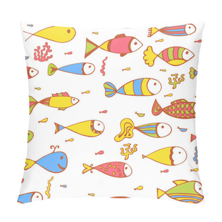 Personality  Seamless Pattern With Fishes And Corals. Hand Drawn Background Pillow Covers