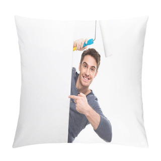 Personality  Man Holding Paint Roller Pillow Covers