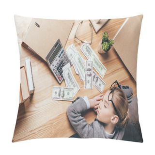 Personality  Tired Kid Sleeping At Workplace Pillow Covers
