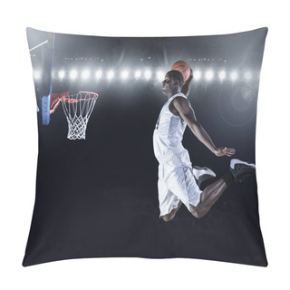 Personality  Basketball Player Scoring A Slam Dunk Basket. Pillow Covers