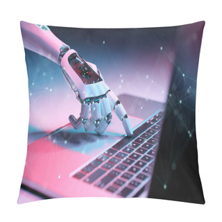 Personality  Robotic Hand Pressing A Keyboard On A Laptop 3D Rendering Pillow Covers