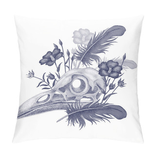 Personality  Illustration Skull Crow. Pillow Covers