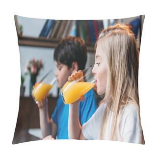Personality  Girl Drinking Orange Juice Pillow Covers