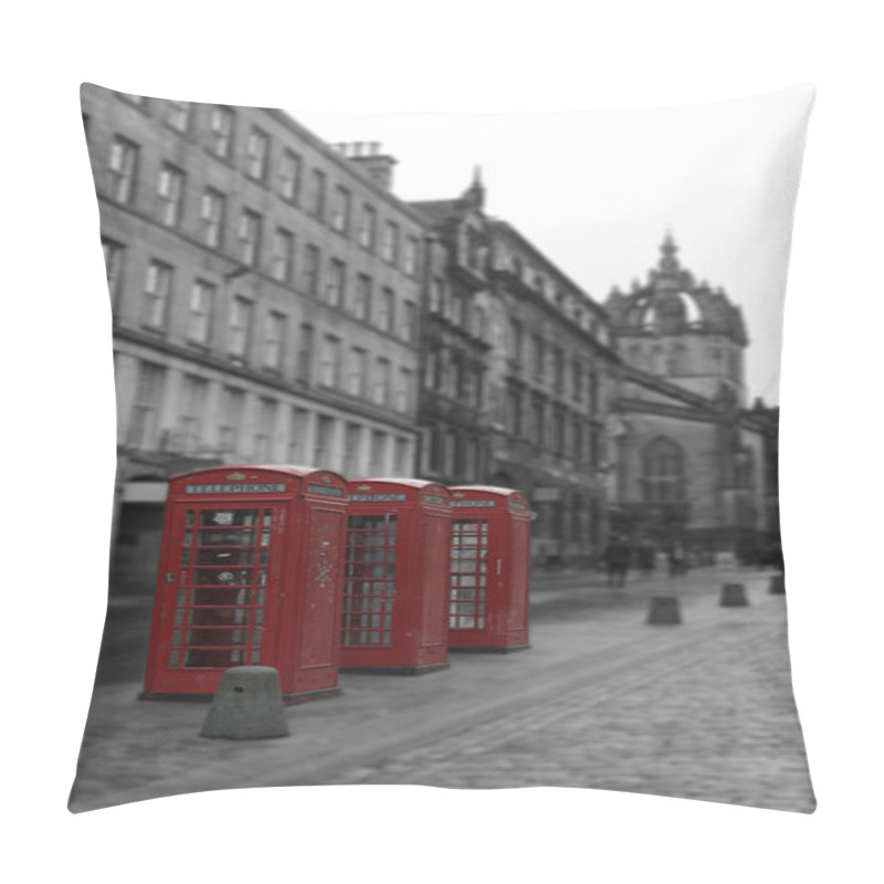 Personality  Three British Phone Booths On Royal Mile Street In Edinburgh, Scotland Pillow Covers