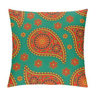 Personality  Seamless Pattern In Indian Style.  Ethnic Ornament With Flowers And Paisleys. Pillow Covers