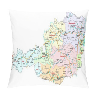 Personality  Road And Administrative Map, Austria Pillow Covers