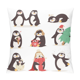 Personality  Penguin Set Vector Characters Pillow Covers