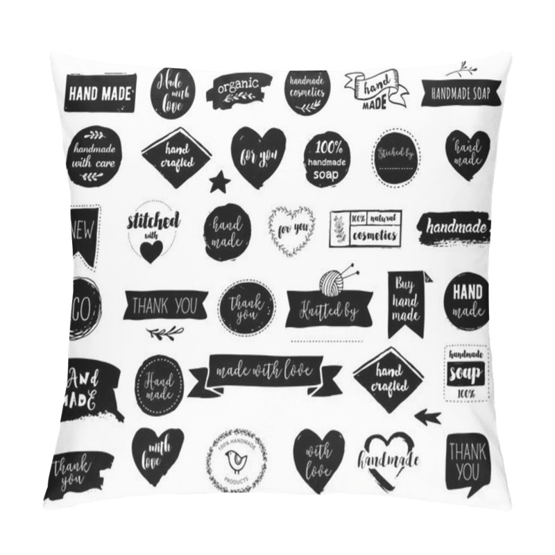 Personality  Hand drawn vector - handmade, craft, knitting and art labels, tags with lettering pillow covers