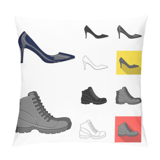 Personality  Different Shoes Cartoon,black,flat,monochrome,outline Icons In Set Collection For Design. Men And Women Shoes Vector Symbol Stock Web Illustration. Pillow Covers