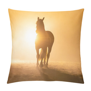 Personality  Horse In Smokey Setting Walking To Photographer In Orange Dramatic Light Pillow Covers